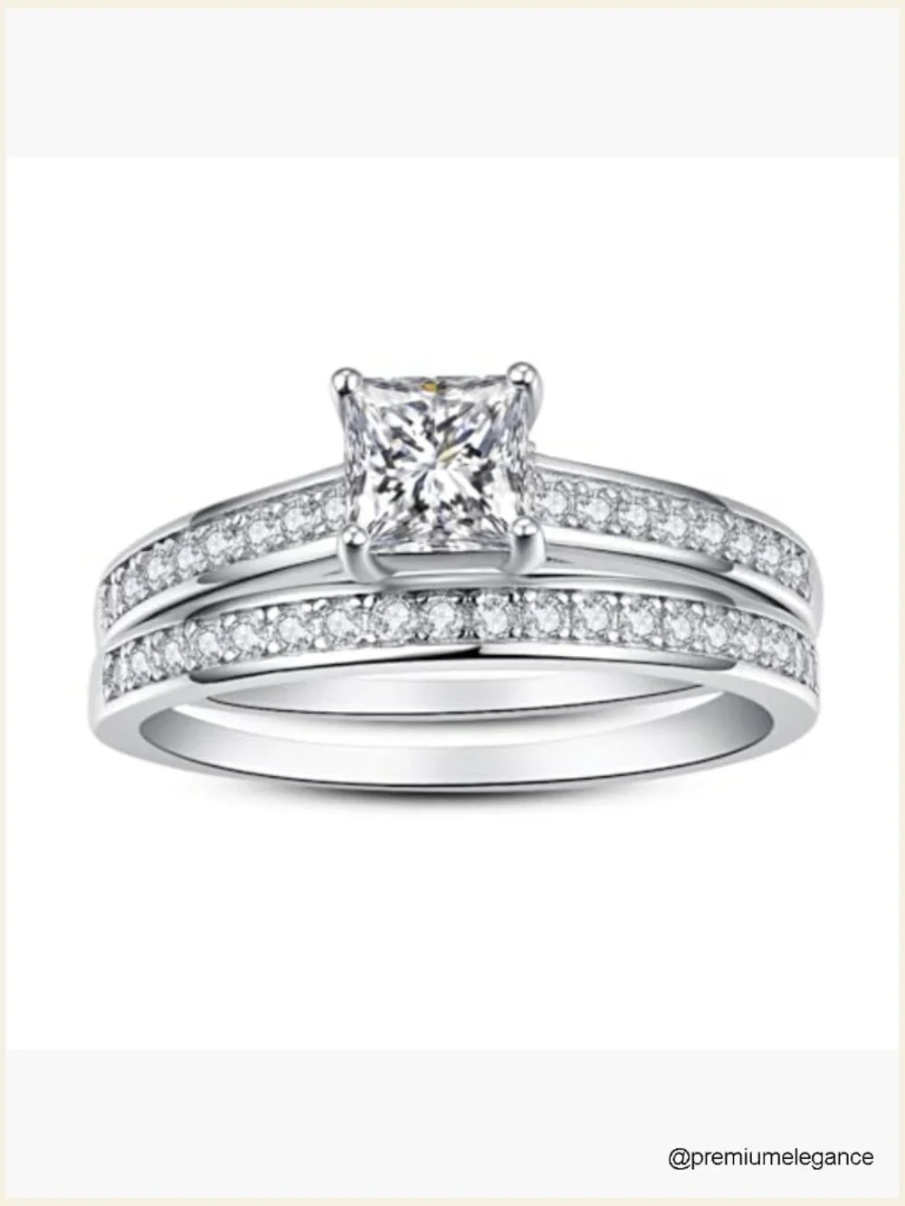 Princess Cut Cubic Zirconia Sterling Silver Bridal Set